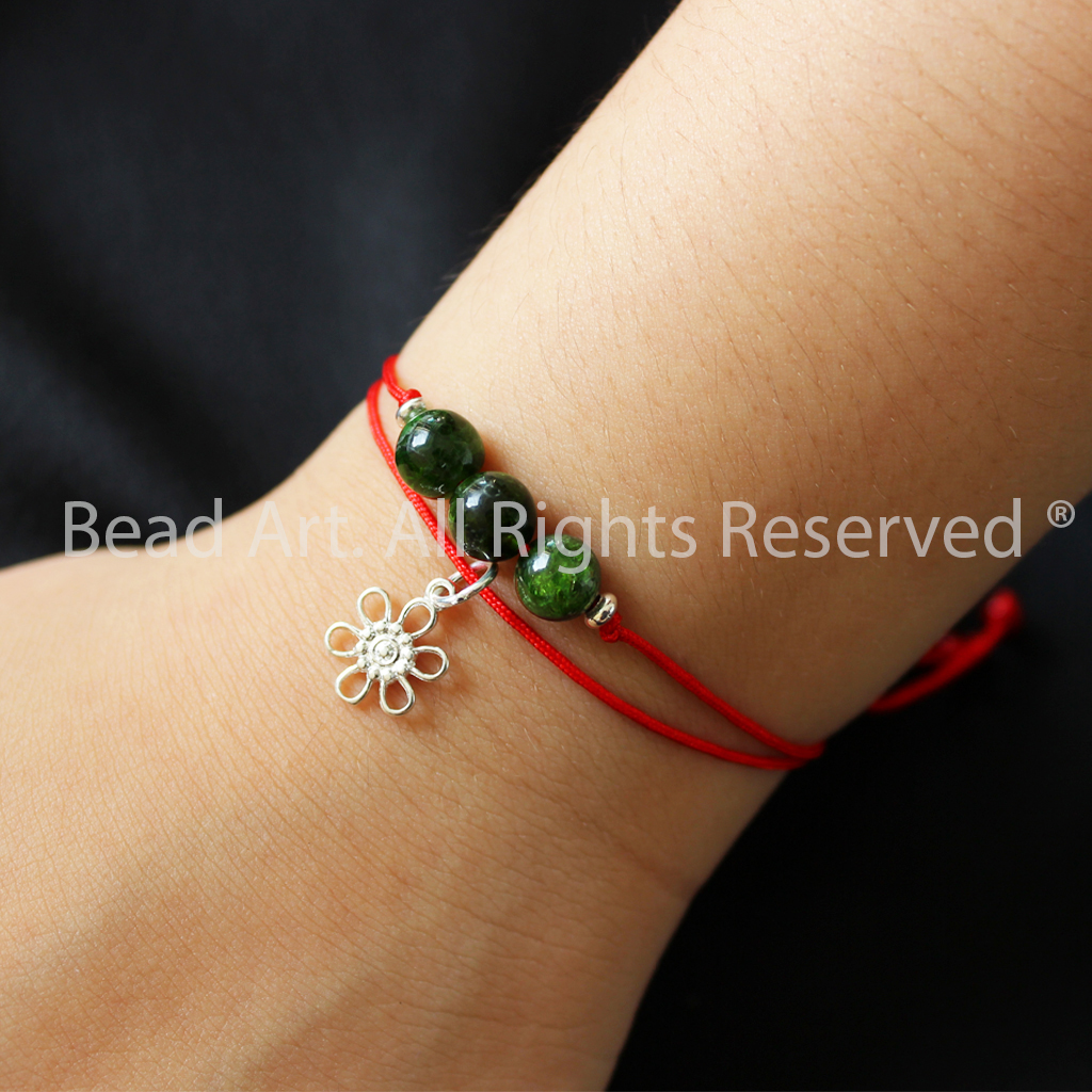 Vòng Tay Dây Chỉ Đỏ Phối Đá Diopside Tự Nhiên Và Bạc 925, Mệnh Mộc, Hoả, Vòng Tay Phong Thuỷ, Chuỗi Hạt - Bead Art