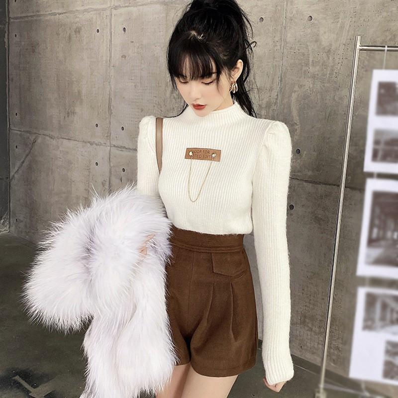 Áo Sweater Dệt Kim Cổ Lọ Tôn Dáng Cho Nữ