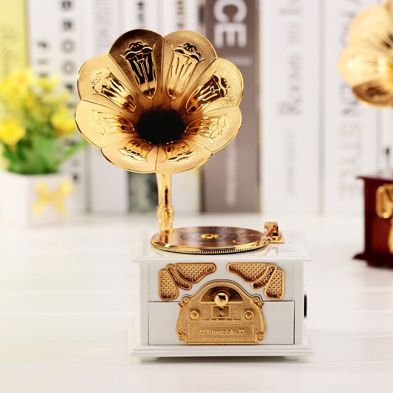 Hộp Nghe Nhạc Cổ Điển Hoa Loa Kèn Kiêm Hộp Đựng Trang Sức Giúp Tôn Sự Quý Phái Cho Ngôi Nhà Của Bạn, Kích Thước :12.5*10.3*21.5cm