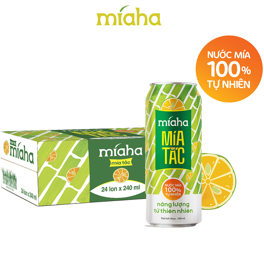 Thùng 24 Lon Nước Mía Tắc Tự Nhiên MÍAHA 240ml