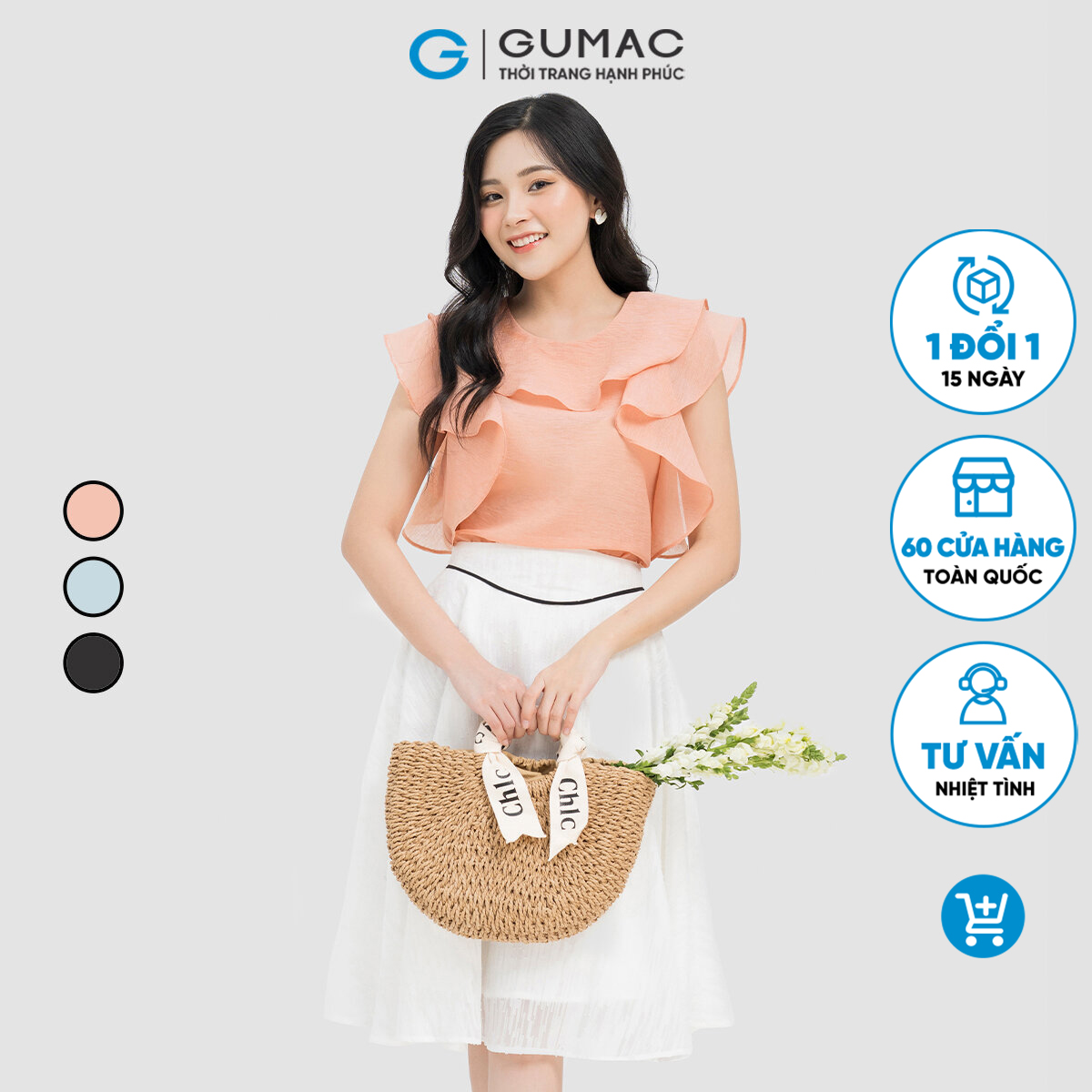 Áo kiểu phối bèo nhẹ mềm mại nữ tính thanh lịch GUMAC LAD0501