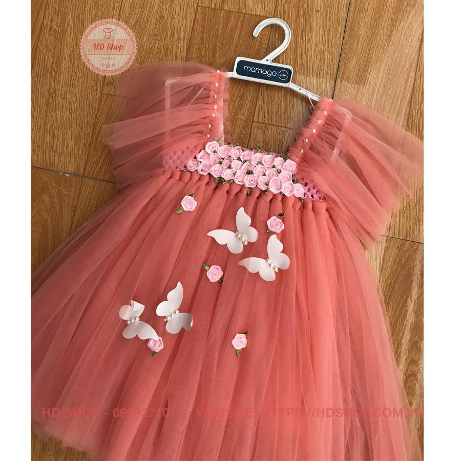 Váy tutu công chúa ️Váy tutu hồng cam cánh tiên hoa nhí