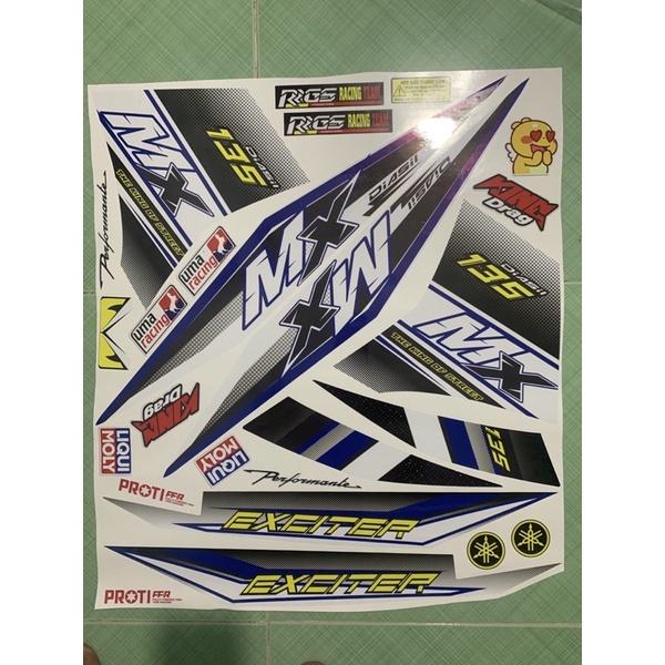 Tem exciter 135 MX trắng xanh đen