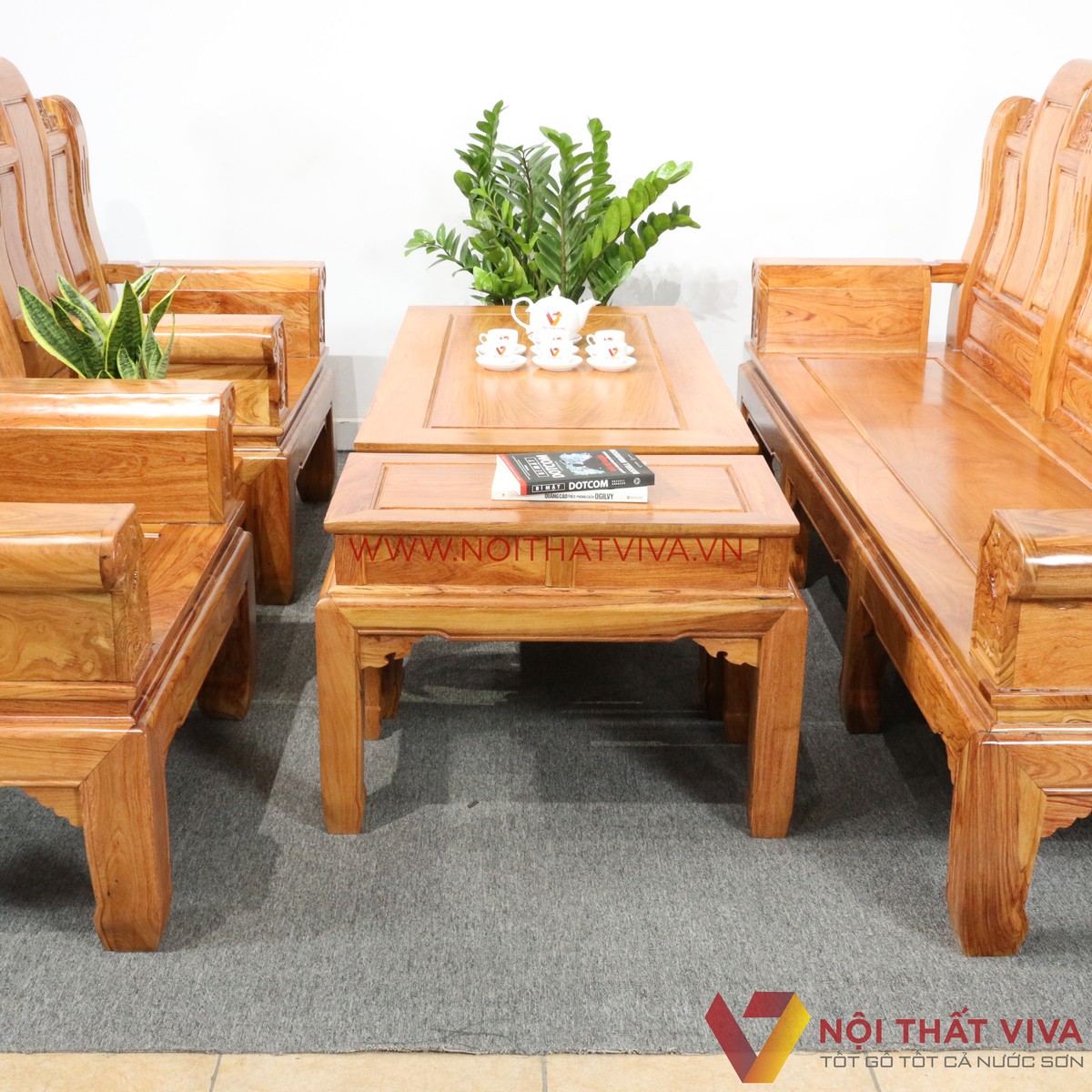 Bộ Bàn Ghế Salon Tần Thủy Hoàng Gỗ Hương Đá Chạm Tượng 6 Món Cao Cấp