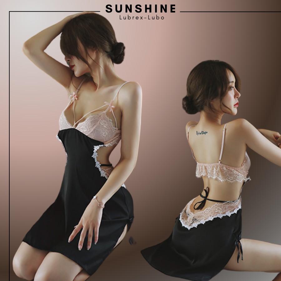 Đầm ngủ lụa cao cấp phối ren sexy Váy ngủ lụa 2 dây sexy dành cho nữ Sunshine Lubrexlubo VL1050