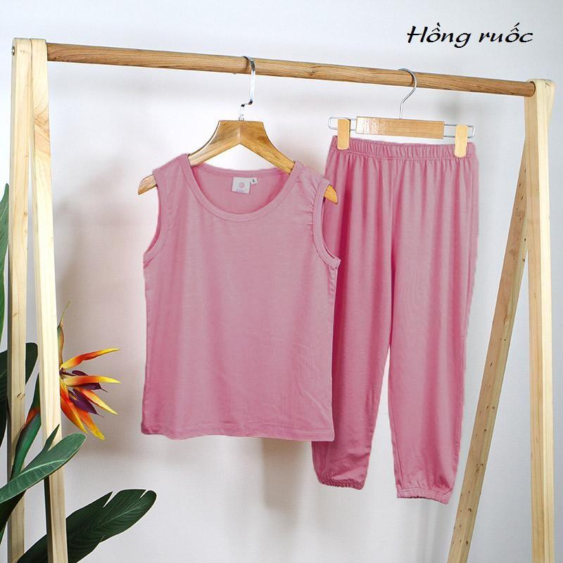 Đồ bộ quần áo thun bé trai, bé gái mặc cùng nhau, ba lỗ trơn, chất cotton mát mẻ - Quần áo trẻ em
