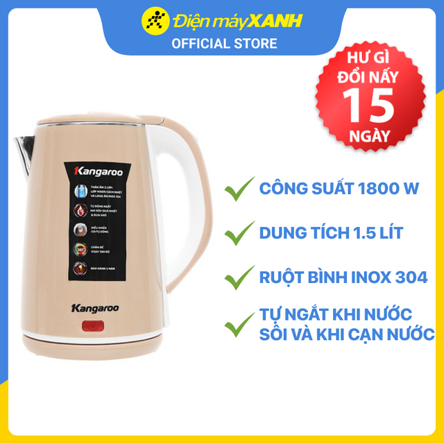 Bình đun siêu tốc Kangaroo 1.5 lít KG-18K1 - Hàng chính hãng