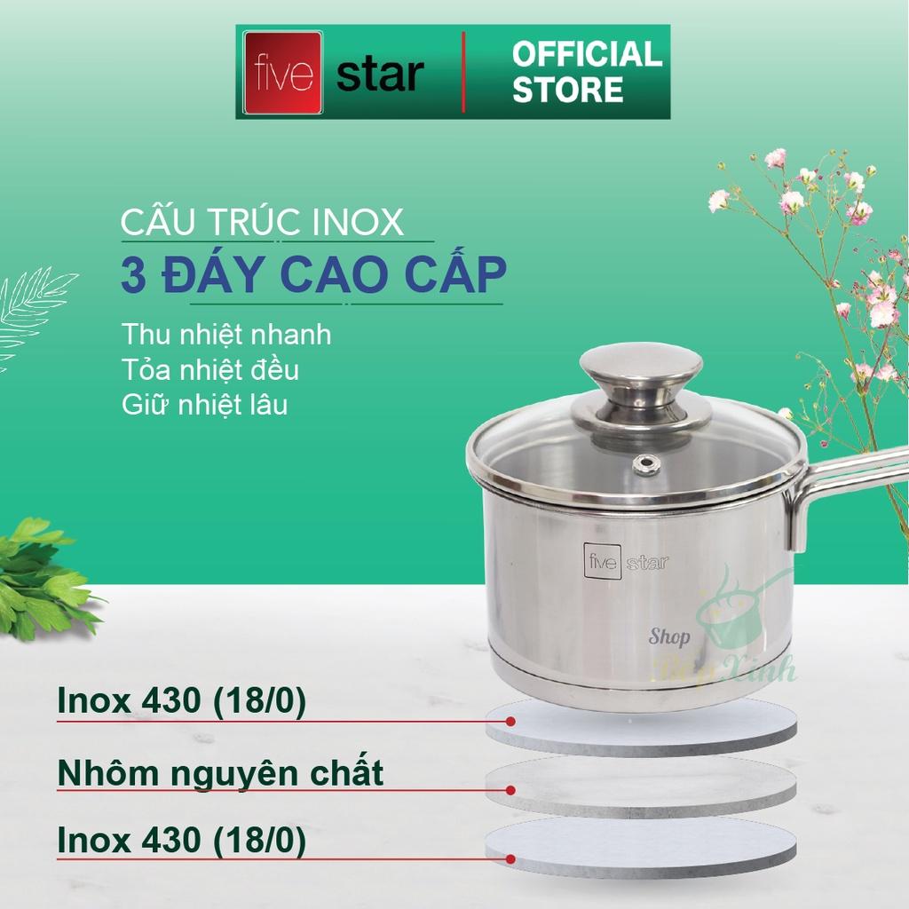 Quánh 3 đáy inox 430 Fivestar Standard nắp kính bếp từ ( 12cm/14cm/16cm ) , tặng 1 vá canh