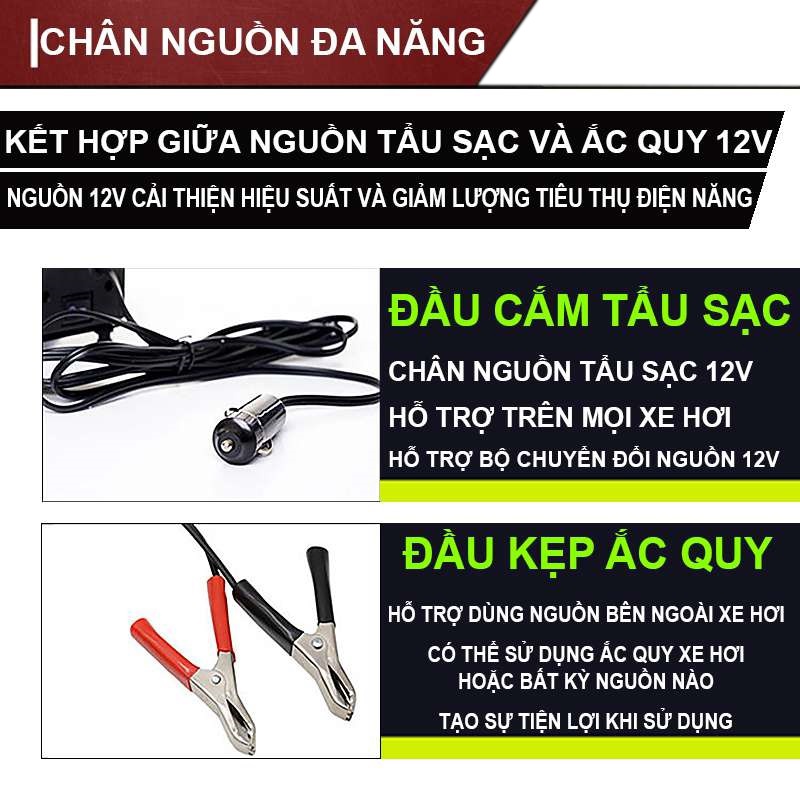 Máy bơm hơi mini 2 xilanh 12v-150psi - Bơm hơi mini kèm phụ kiện vá lốp, kẹp ác quy, hộp đựng.