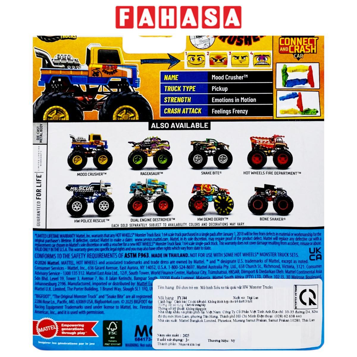 Đồ Chơi Mô Hình Siêu Xe Tải Quái Vật Monster Trucks - Hot Wheels FYJ44 - HWMT Back To Basics