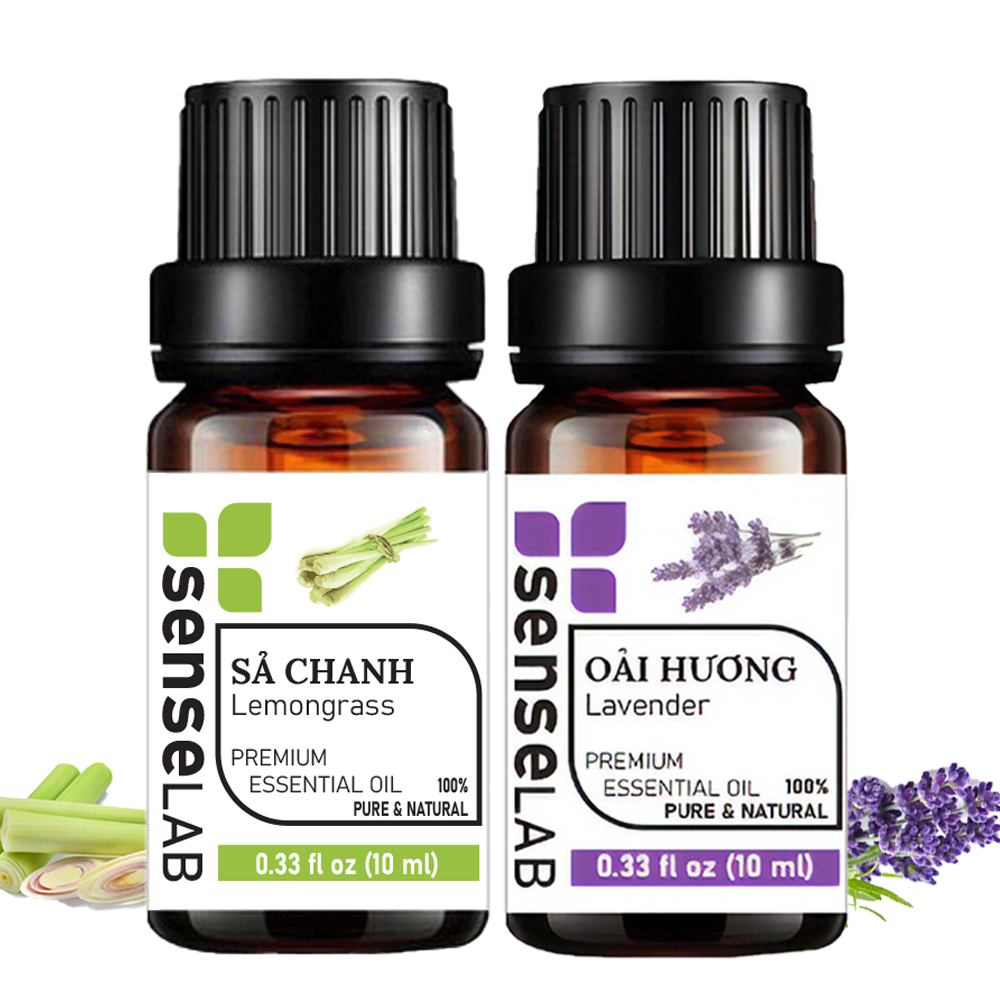 Combo 2 Tinh dầu (Oải Hương 10ml +Sả Chanh 10ml) SENSELAB - Tinh dầu thiên nhiên - Nhập khẩu từ Ấn Độ