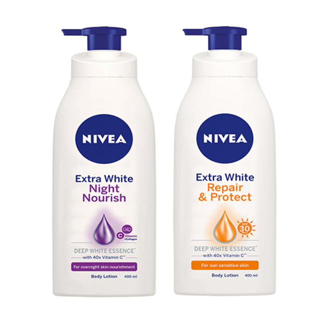 Combo Dưỡng thể trắng da Nivea: Chai ban ngày SPF30PA++350ml+Chai ban đêm bổ sung Collagen 400ml