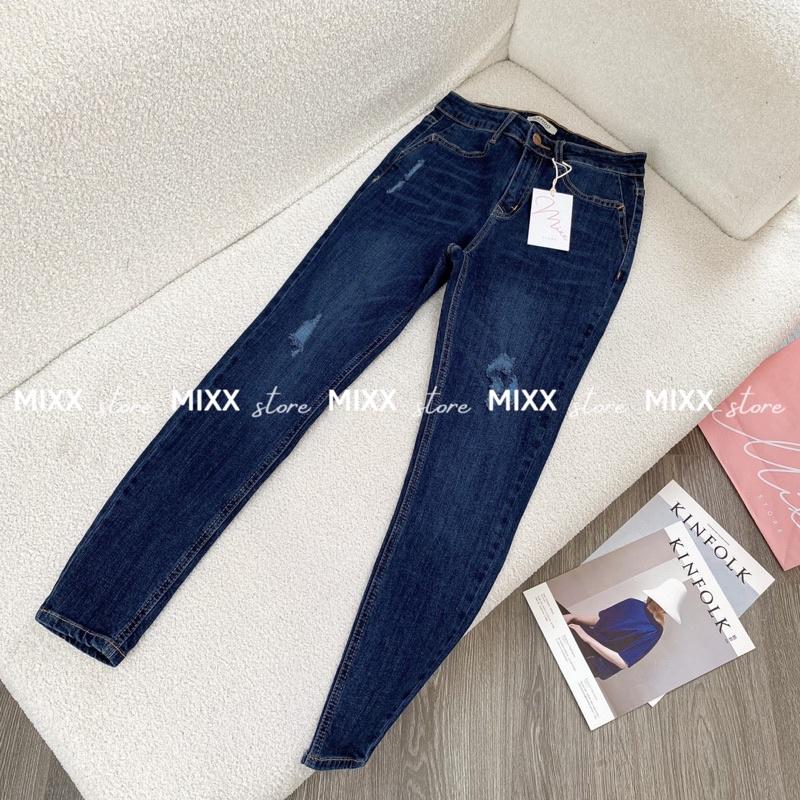 Quần jean nữ skinny rách xước lưng cao ngang rốn chất dày dặn co giãn thoải mái phom 9 tấc