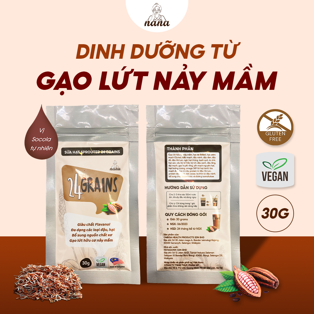 Sữa Gạo Lứt Hữu Cơ Nảy Mầm 24Grains Gói 30g Vị Socola Tự Nhiên Cho Trẻ Từ 3 Tuổi Sữa Hạt Dinh Dưỡng Phát Triển Não Bộ