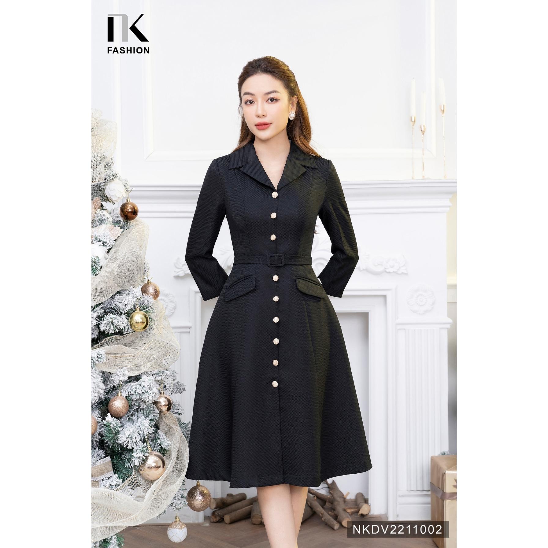 Đầm Xòe Cổ Sơ Mi NK FASHION Thiết Kế Đai Bọc 2 Nắp Túi Thanh Lịch Chất Liệu Cao Cấp Đứng Phom NKDV2211002