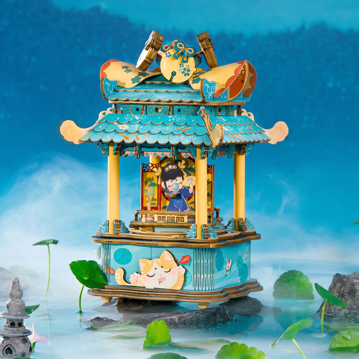 Đồ chơi lắp ráp gỗ 3D Mô hình Hộp nhạc Phong cách Trung Hoa Cổ Music Box