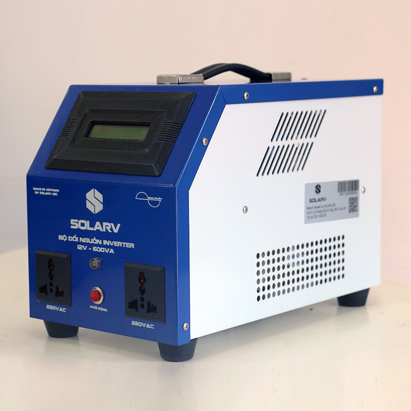Bộ Đổi Nguồn / Kích Điện Sine 600VA có sạc lưới, màu xanh dương SolarV