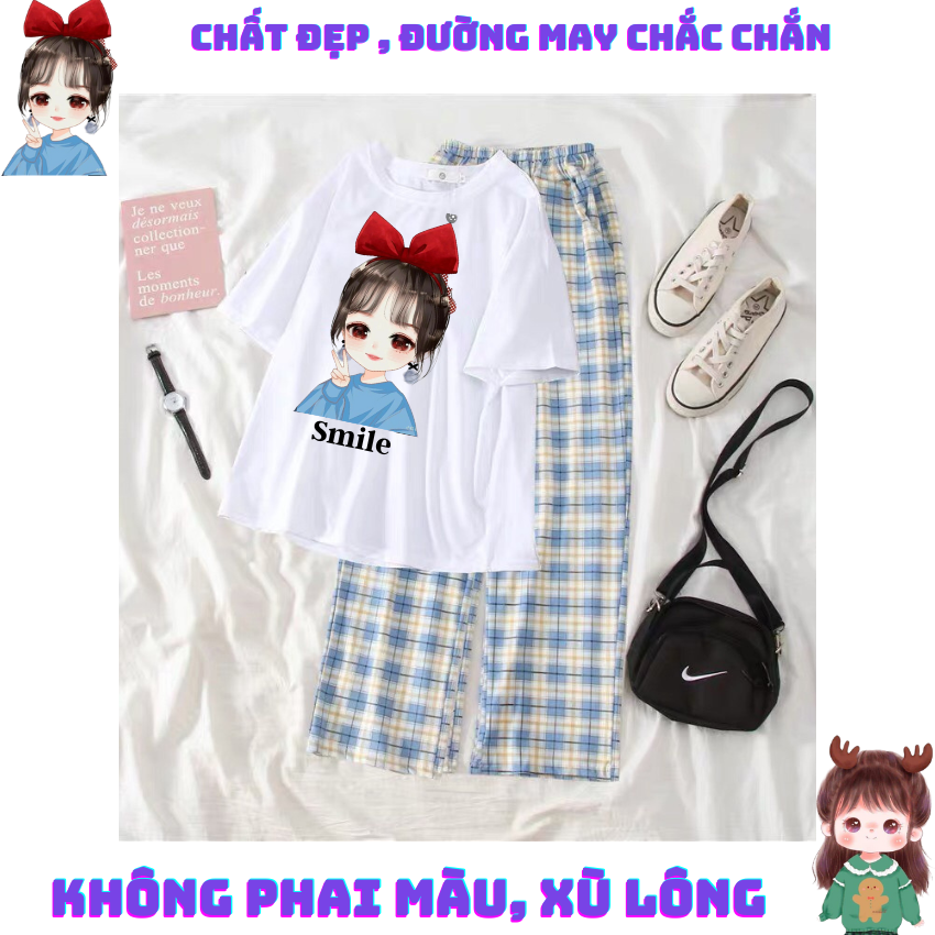 Sét Bộ Nữ SS10, Sét Đồ Nữ Đi Chơi Đẹp In HìnhVà Chữ Cô Gái Nơ Đỏ Dễ Thương