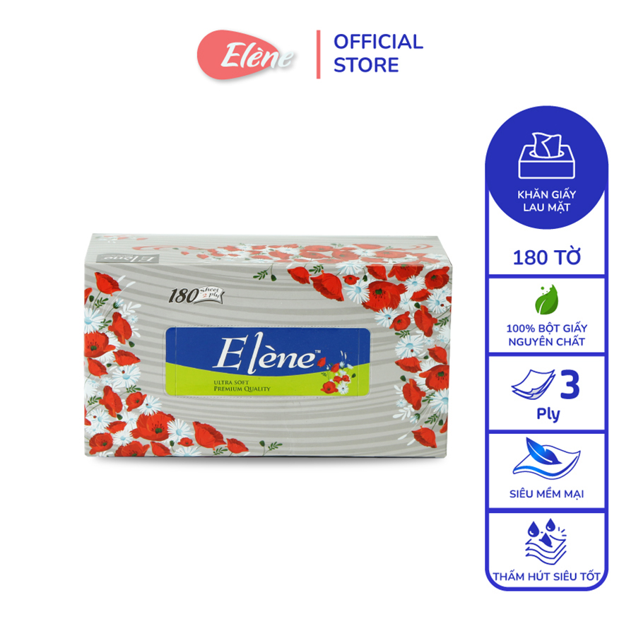 Combo 3 Hộp giấy lụa Elene 180 tờ 3 lớp - chính hãng (hộp xám hoa đỏ)