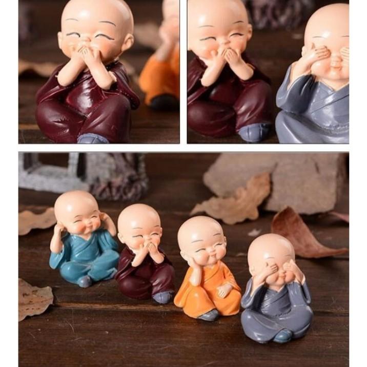 Chú Tiểu ngộ nghĩnh trang trí mặt taplo, Bộ Tượng Chú Tiểu Trang Trí Taplo Ô Tô Xe Hơi