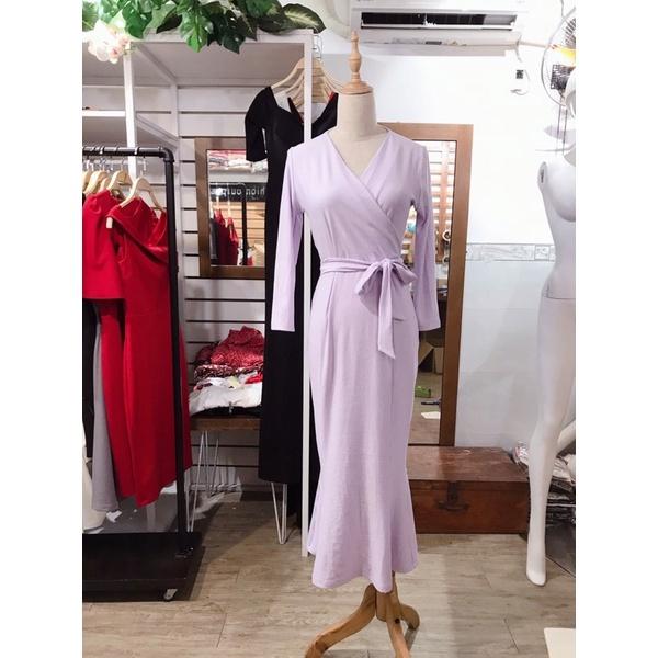 F1063 Đầm ôm body cổ tim thắt dây eo form đuôi cá