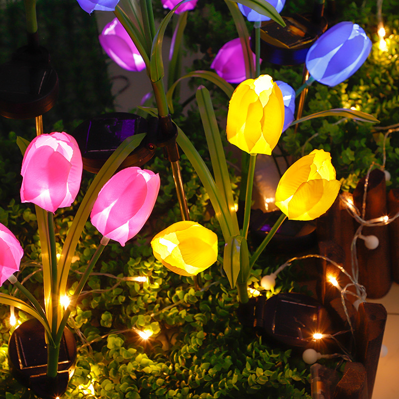 Đèn Trang Trí Năng Lượng Mặt Trời Hoa Tulip, Nhiều Màu Hồng - Xanh - Vàng, Trang Trí Quán Cafe, Quán Ăn - DA3002