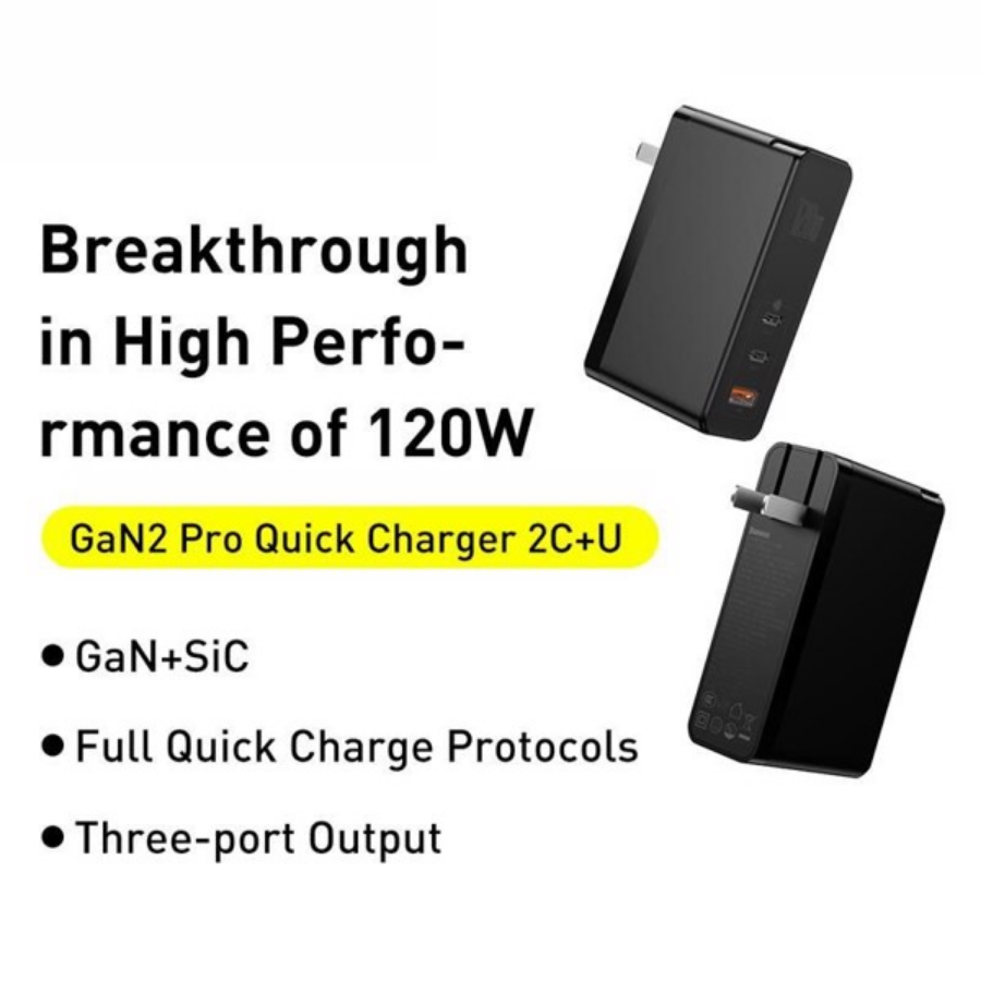 [Hàng Chính Hãng] Bộ sạc nhanh đa năng Baseus GaN2 Pro Quick Charger 120W dùng cho Smartphone/ Tablet/ Macbook / Laptop (C+C+A, With C to C Cable, E-mark Chip 100W LVJ002