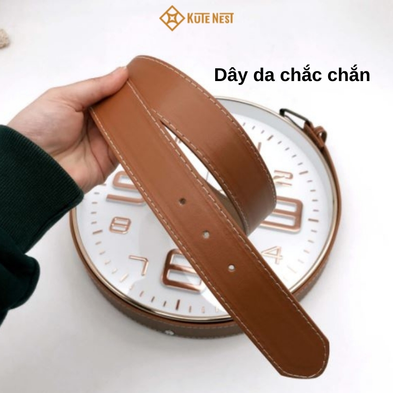 Đồng hồ treo tường phong cách Bắc Âu hiện đại phối dây da - Có 2 màu lựa chọn - ĐK mặt đồng hồ 31 cm x dài 63 cm