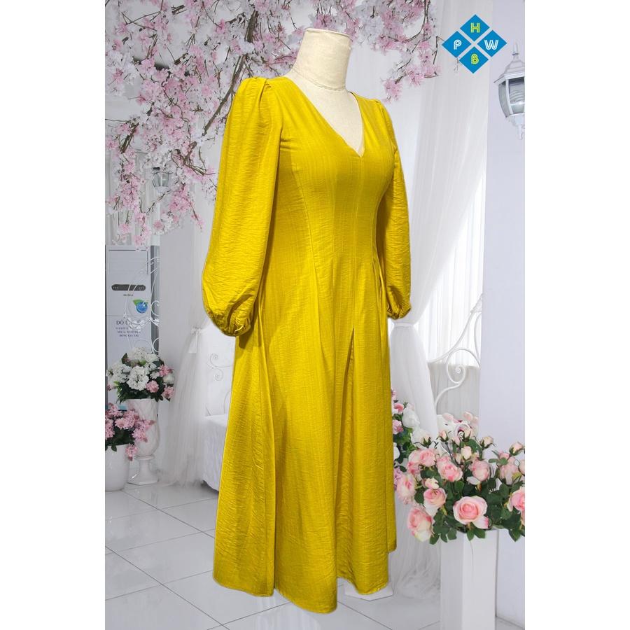 ĐẦM VÀNG CỔ TIM TAY DÀI