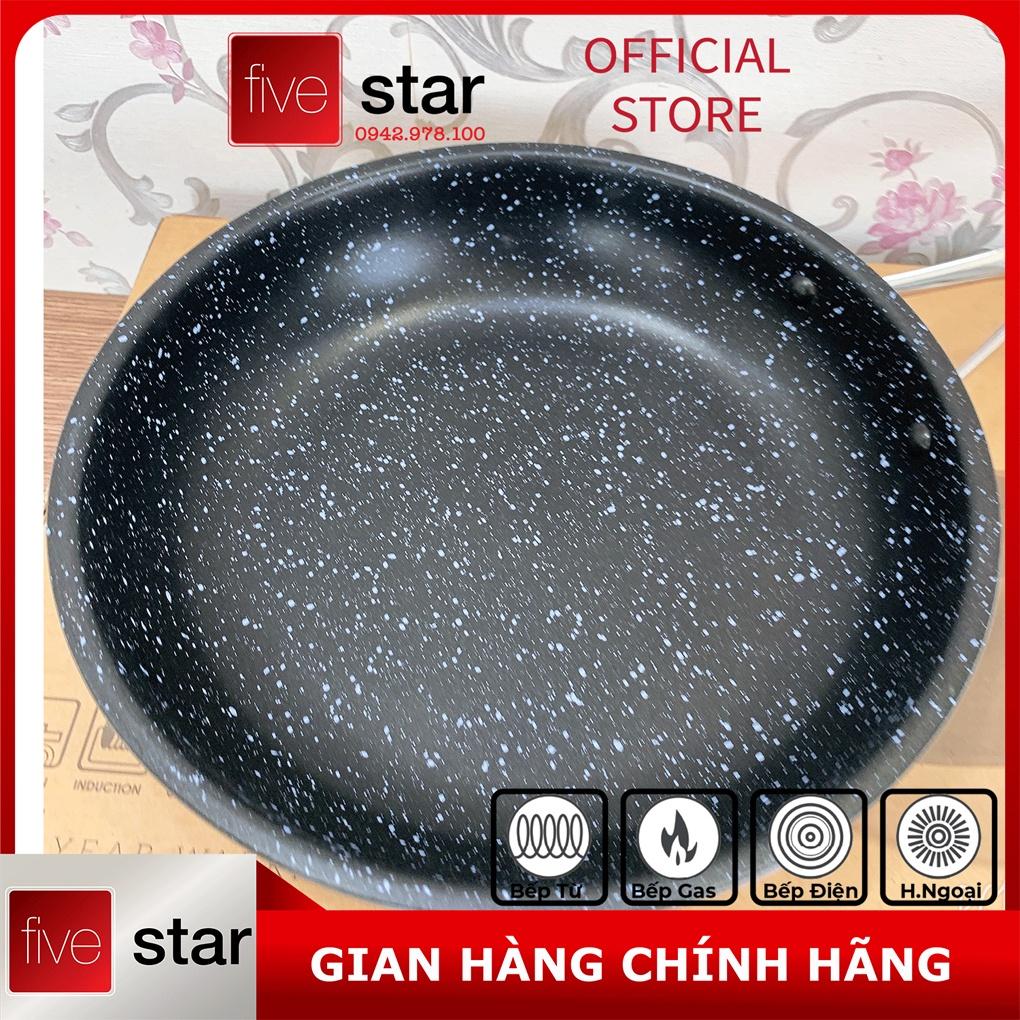 Chảo chống dính vân đá 3 lớp đáy liền inox 304 cao cấp Fivestar Plus có nắp kính , tặng 5 muỗng ăn