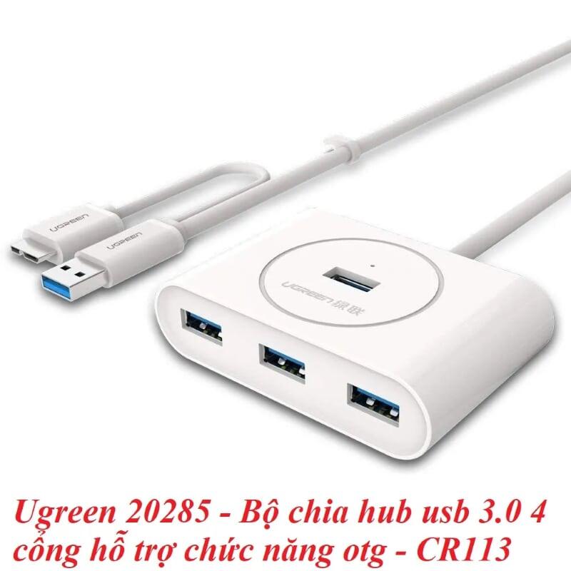 Ugreen UG20285CR113TK 50CM Màu Trắng Bộ chia Hub usb 3.0 ra 4 cổng 0.5M usb 3.0 hỗ trợ chức năng OTG - HÀNG CHÍNH HÃNG