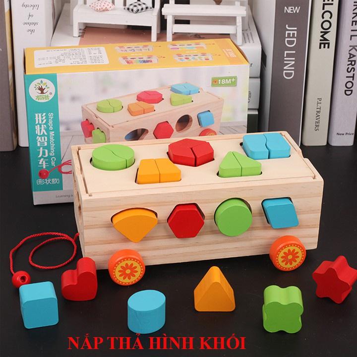 Đồ chơi gỗ thông minh xe kéo thả số cho bé trai bé gái an toàn sáng tạo giải trí đồ chơi giáo dục