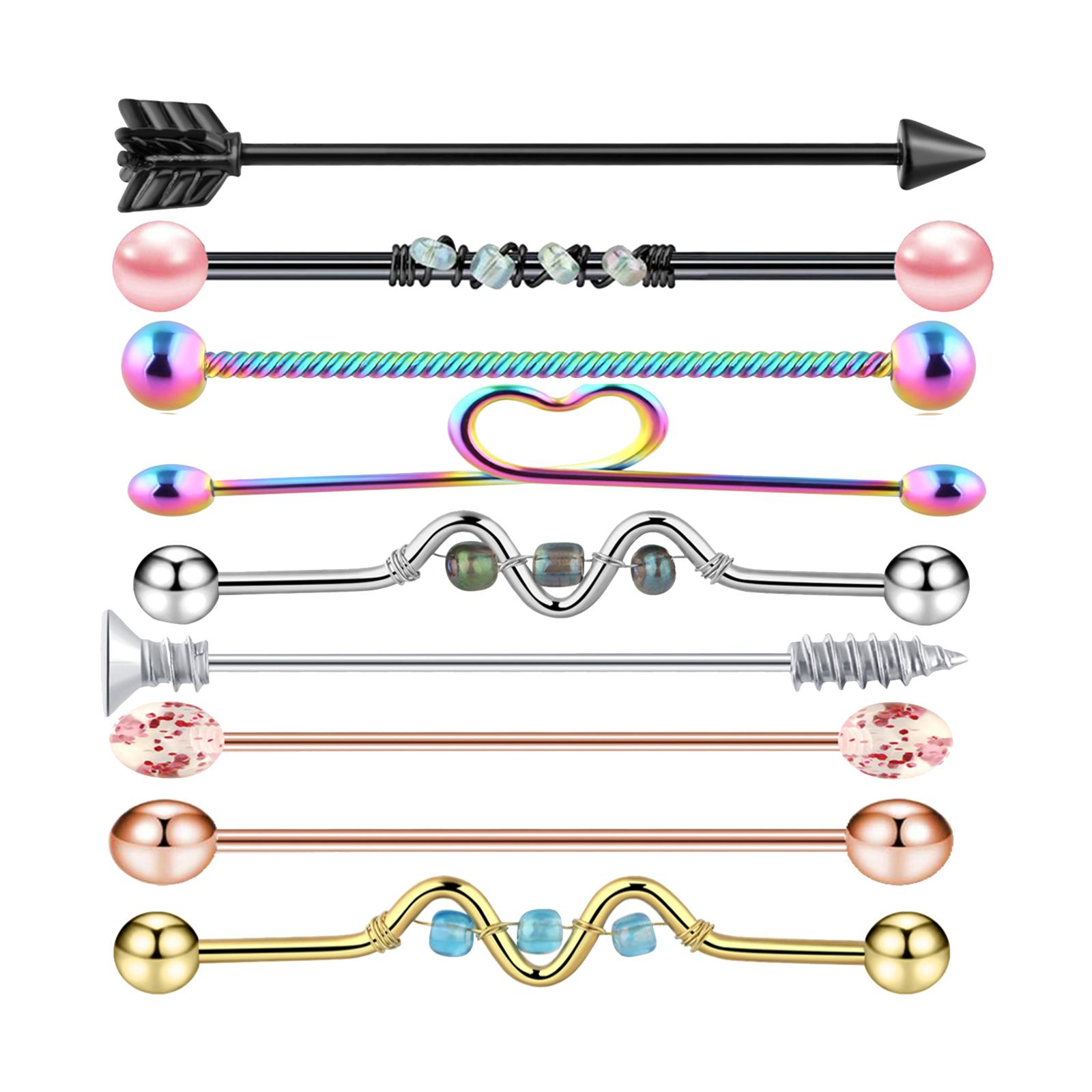 9Pcs Labret Ear Helix Earring Bar Barbell Body Piercing Jewelry Black