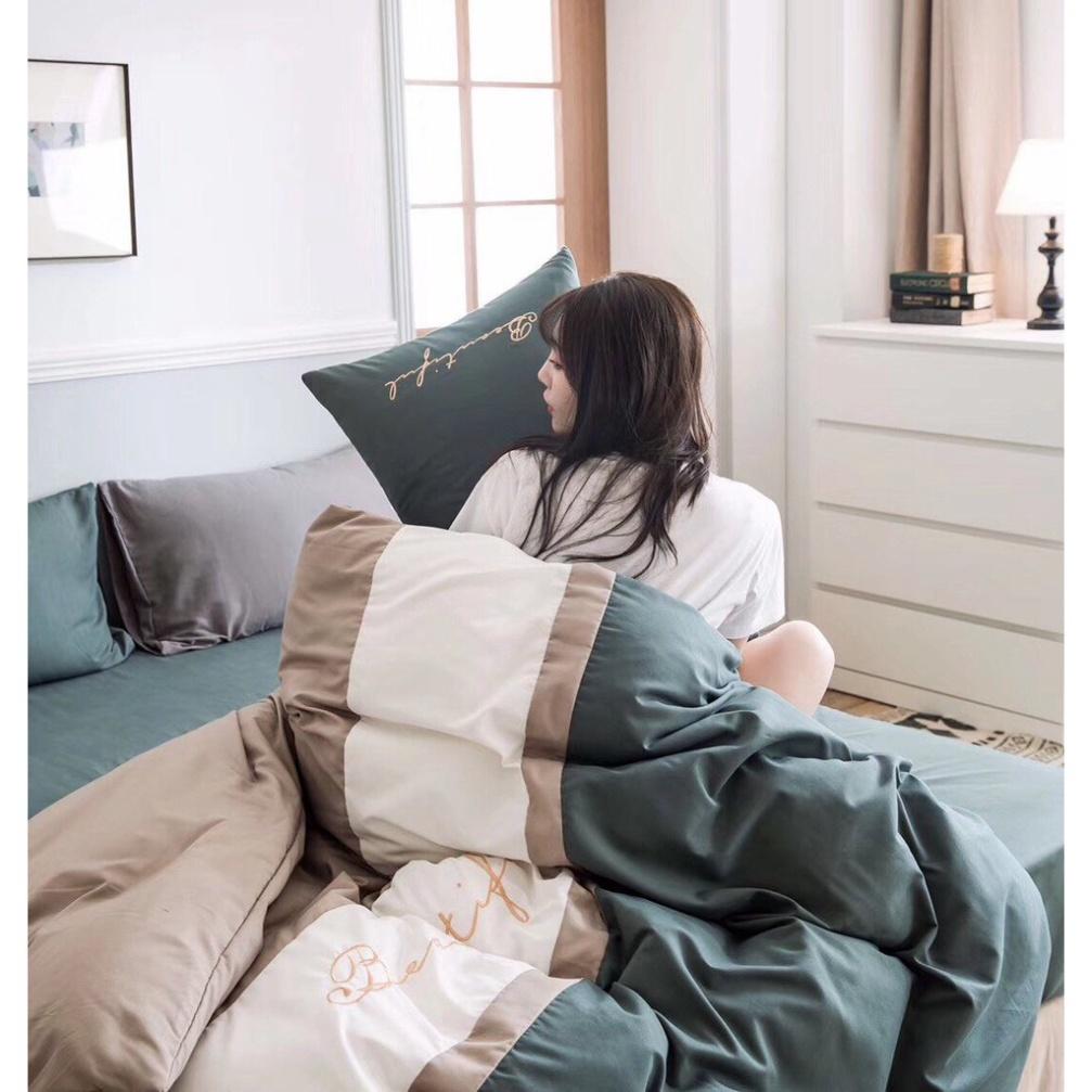 Bộ 5 Món Chăn Trần Bông Ga Gối Cotton Tici Xuất Nhật Beauty Phối Màu - LAN PHAM BEDDING