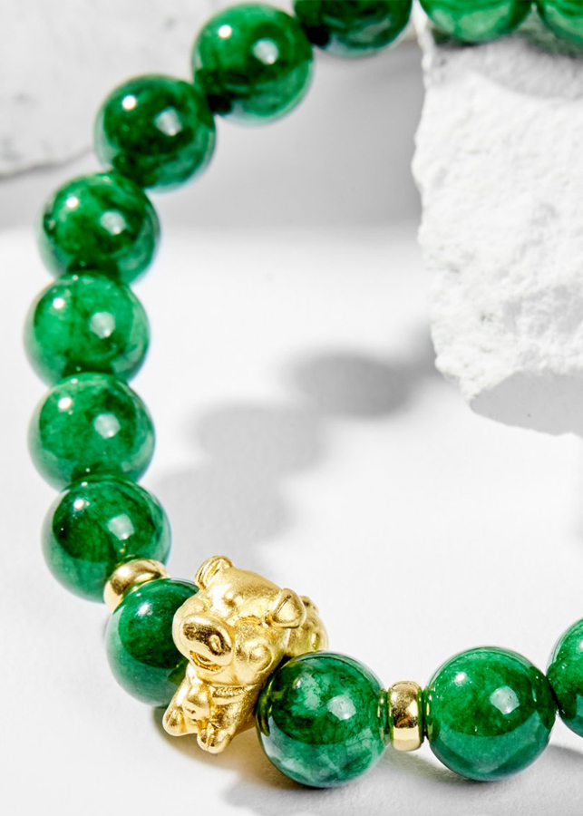 Vòng Tay Phong Thủy Nữ Đá Cẩm Thạch Sơn Thủy Phối Charm Tuổi Hợi Bạc Mạ Vàng 24K Mệnh Mộc, Hỏa Ngọc Quý Gemstones