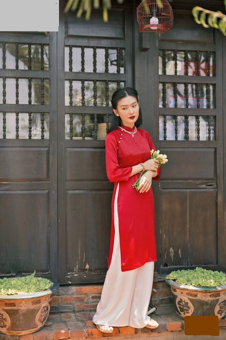 Áo Dài Cách Tân Lụa Tô Châu Cao Cấp - Áo Màu Đỏ + Quần Đỏ