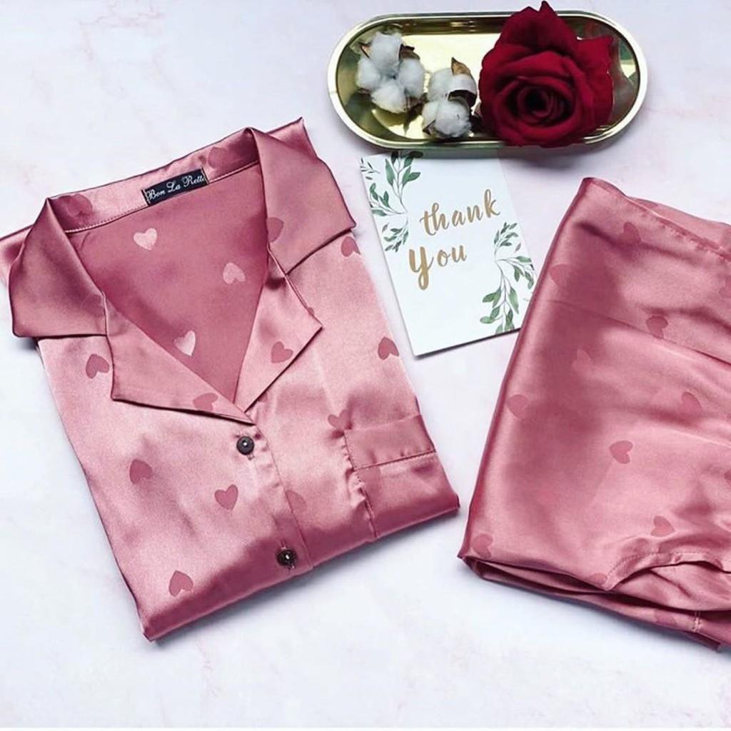 - Set Pijama Lụa Tim Gấm Hồng Cao Cấp - Mã L210