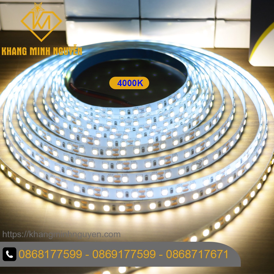 LED dây 2835 12V cuộn 5m - 60 led/Mét có keo 2 mặt Ánh sáng trung tính