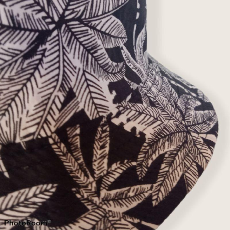 Mũ Bucket Unisex Màu Đen Trắng Chất Cotton Cao Cấp Mẫu Họa Tiết Cây Dừa