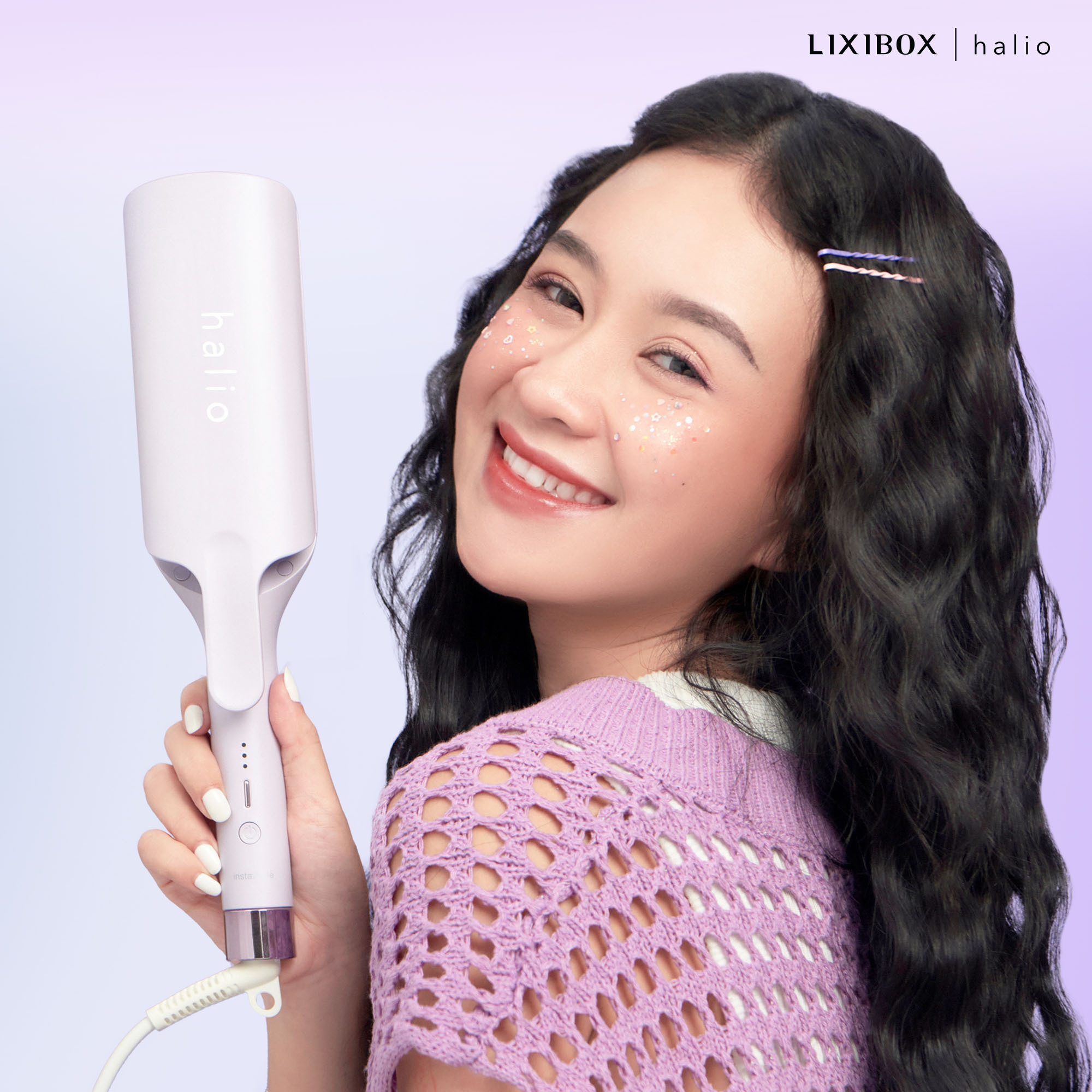 Máy Uốn Tóc Halio instaGlam Premium Hair Styler Tạo Xoăn Sóng Nước Hippie - Bóng Mượt x6 lần, Trục 28mm