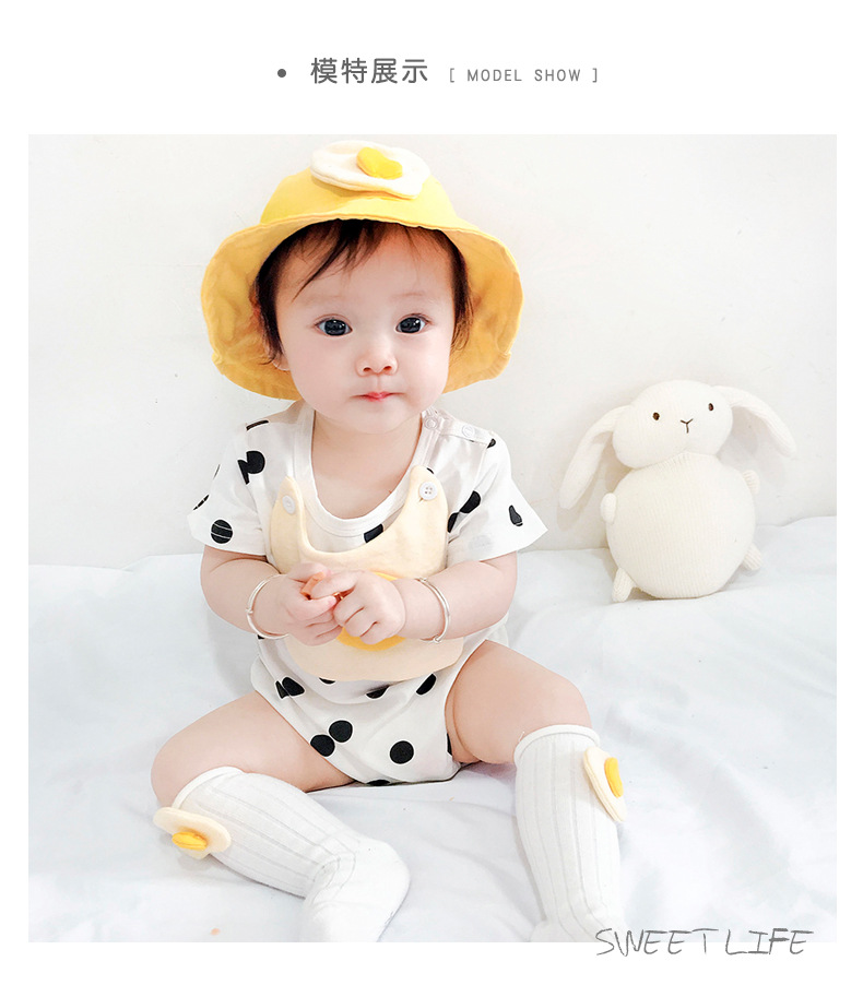 Bộ quần áo sơ sinh100% COTTON Body Suit họa tiết trứng tặng kèm mũ + yếm cho trẻ sơ sinh chất cotton thoáng mát - 73 cm