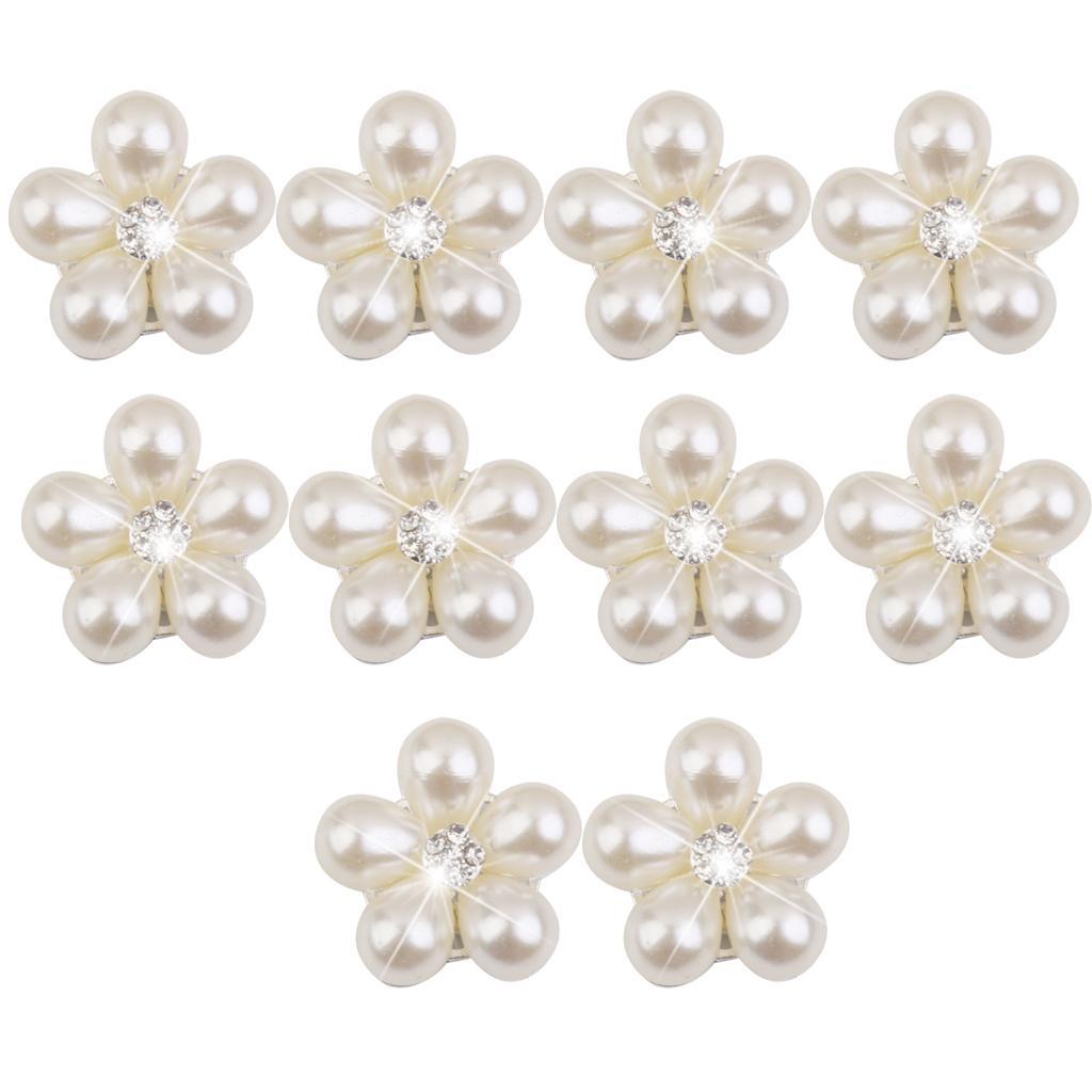 10x Flatback Crystal Rhinestone Pearl Flower Button DIY Wedding Sewing Decor