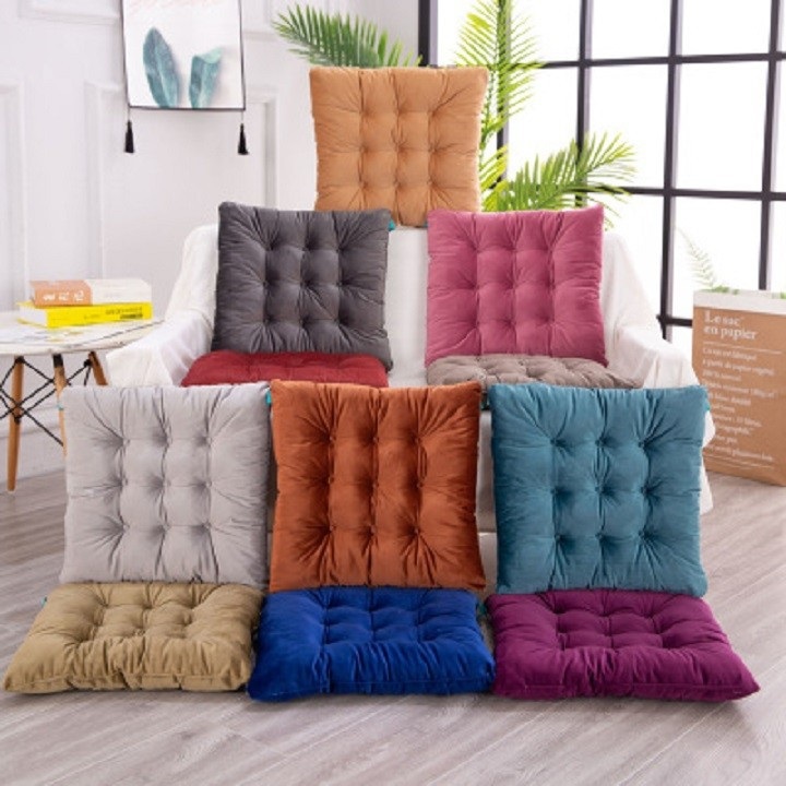 Đệm ngồi Vuông Vải Nhung Bông Trắng Dùng Làm Nệm Ngồi Ghế Sofa Gỗ, Văn Phòng, Gối Tựa Lưng Êm Ái