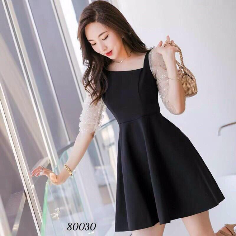 Đầm cotton lạnh phối lưới kim tuyến