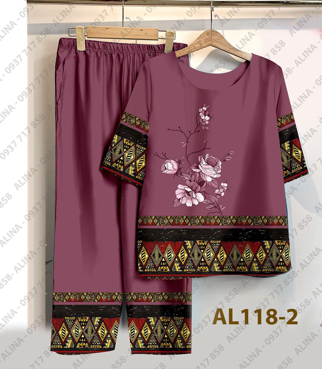 Đồ bộ Trung Niên Cao cấp Alina Lụa Latin Thoáng Nhẹ Mát Mềm Mịn, Họa Tiết Đơn Giản Phù Hợp Nhiều Người Mẫu AL118