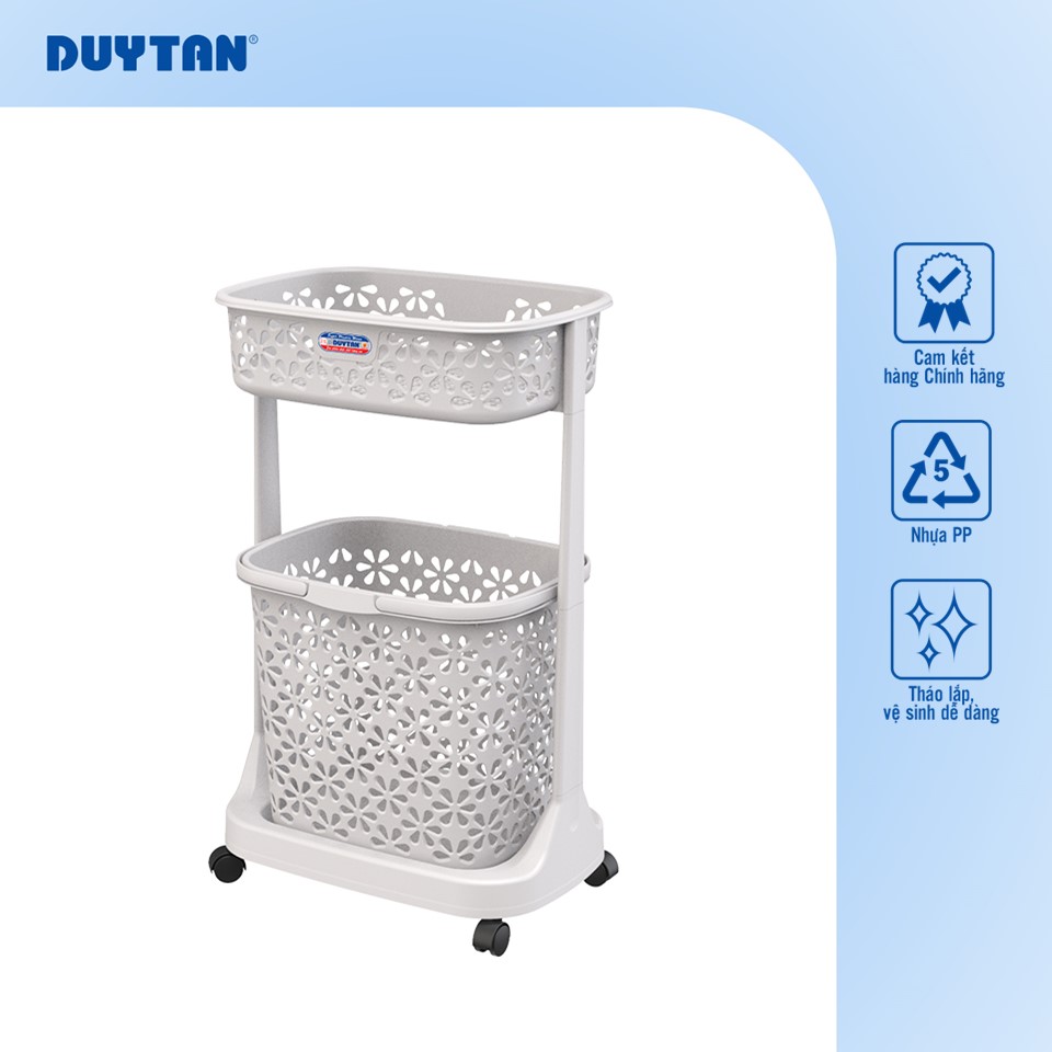 Kệ bông nhựa DUY TÂN 2 tầng có bánh xe (49.5 x 32.6 x 79.4 cm) - 14303