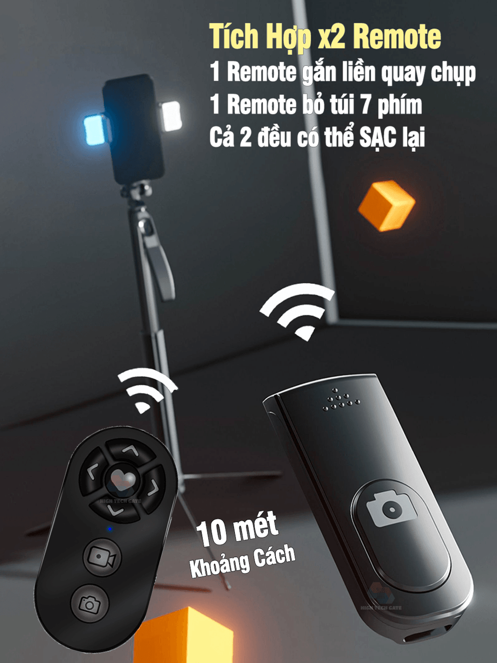 Gậy chụp ảnh selfie quay video MP-19 bản nâng cấp, kim loại bền bỉ, tay cân bằng quay video, x2 điều khiển bluetooth từ xa có thể sạc lại, đèn RGB gam màu tùy ý, hàng chính hãng