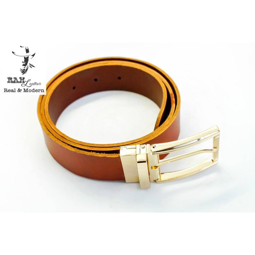 Thắt lưng nam da bò vegtan thảo mộc Ý cao cấp khóa vàng - RAM Leather