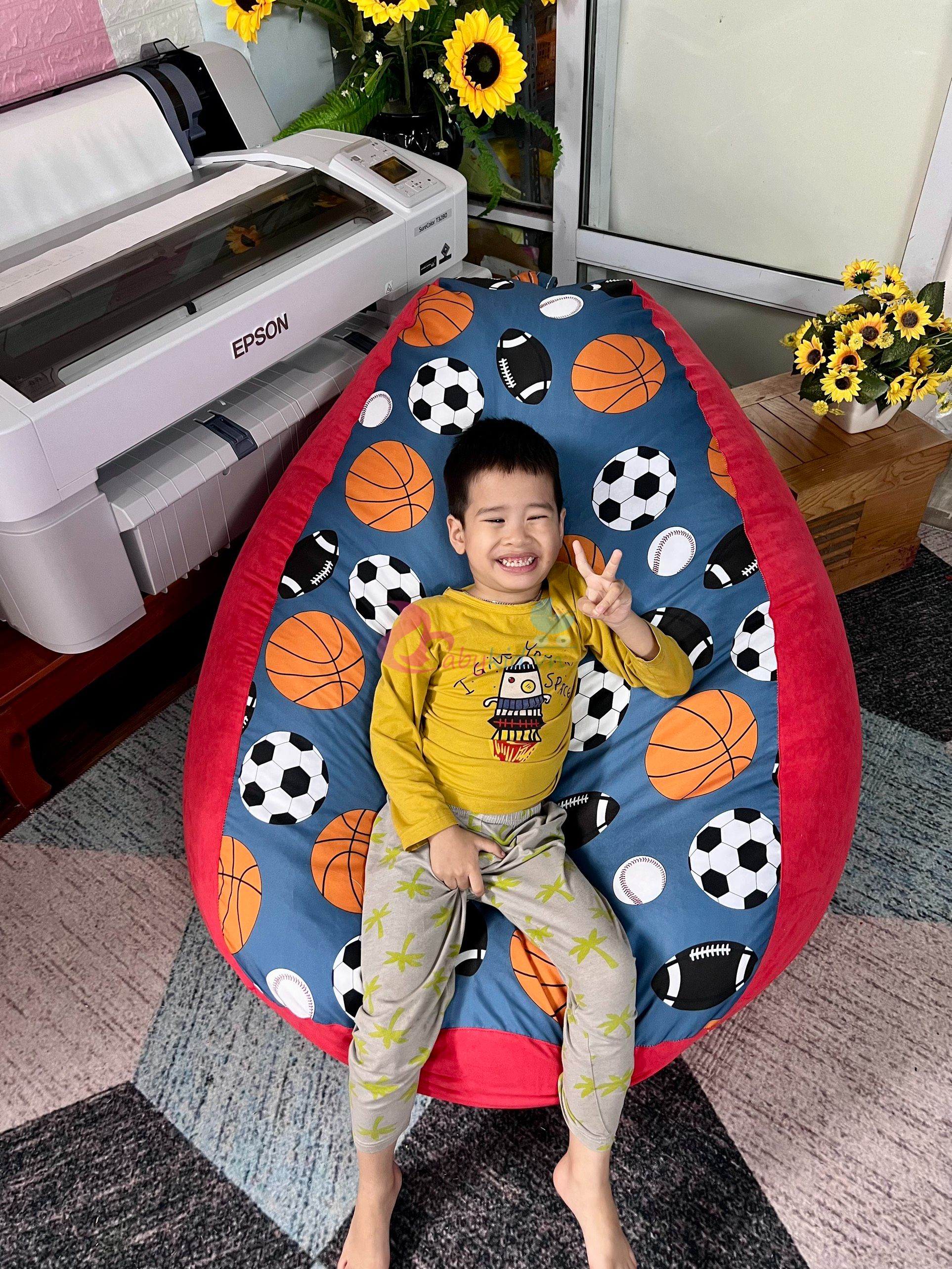 Ghế xốp dáng lê size L 90x120 | vải thô mát mix da lộn | hình bóng- vỏ+lót+xốp hoàn thiện - ngẫu nhiên