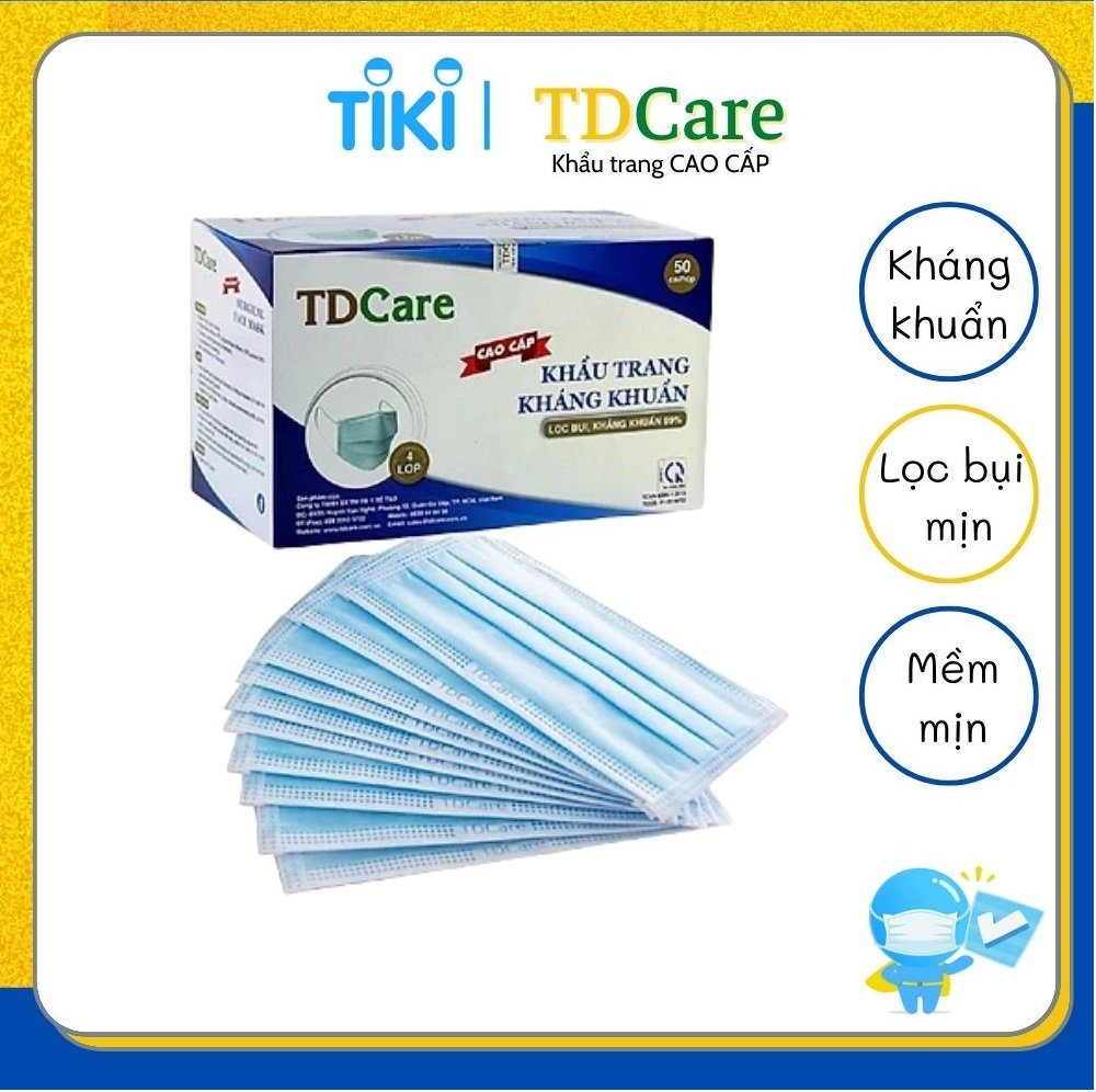 Khẩu Trang Y Tế Kháng Khuẩn Cao Cấp TDCare 4 Lớp- Hộp 50 Cái.